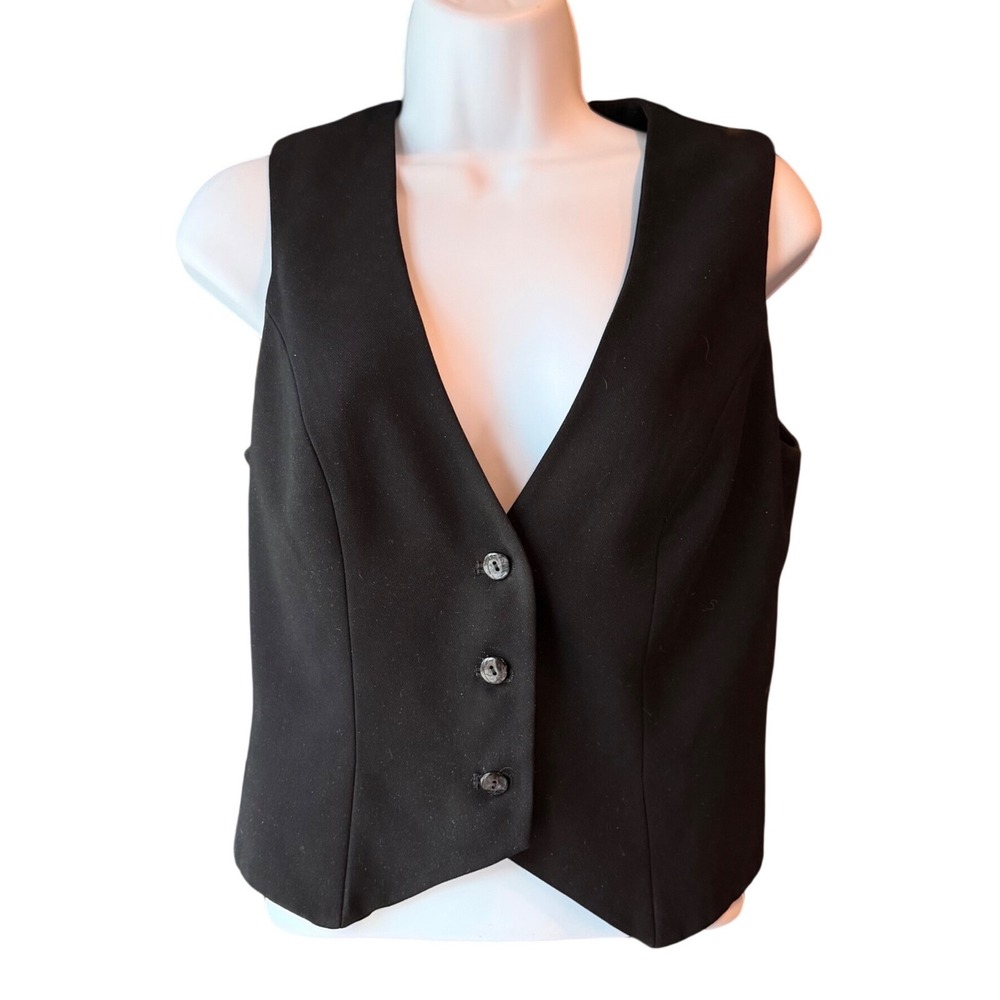 Vintage Newport News Black Tailored Vest Size 4 Button Front Career Minimalist
